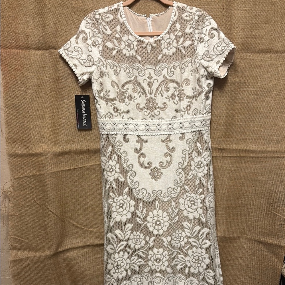 Cream Midi Sheath Dress with Cuffed Sleeves for Cocktail Events